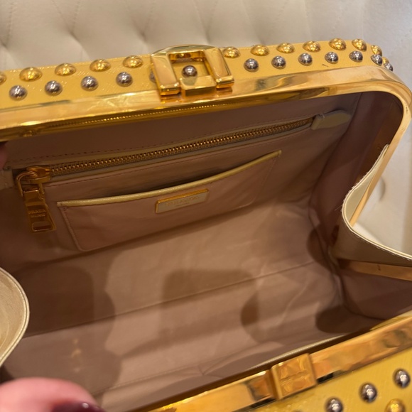 Prada Large Pyramid Top Handle Studded Vernice Saffiano Leather Handbag - Picture 2 of 15